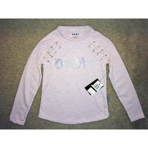 NWT DKNY Girls Light Pink Long Sleeve Logo T-Shirt Lace-Up Detail Size Small